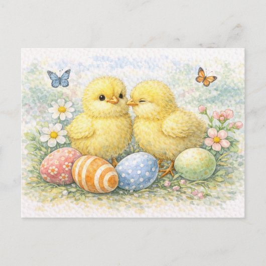 Cute Easter Chicks Watercolor Postcard シーズンポストカード (正面)