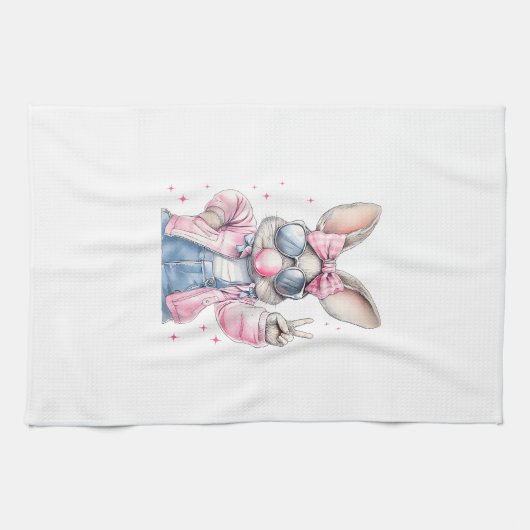 Cute Easter Day Bunny Blowing Bubble Rabbit Women  キッチンタオル (横)