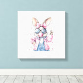 Cute Easter Day Bunny Blowing Bubble Rabbit Women  キャンバスプリント (インサイチュ (ウッドフロア))