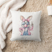 Cute Easter Day Bunny Blowing Bubble Rabbit Women  クッション (ブランケット)