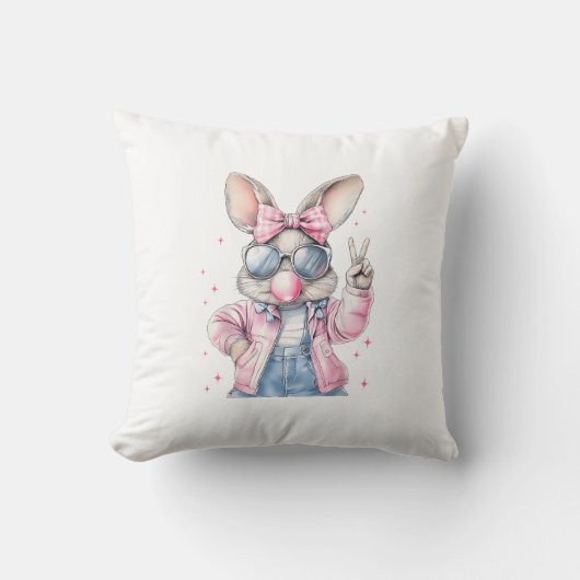 Cute Easter Day Bunny Blowing Bubble Rabbit Women  クッション (正面)