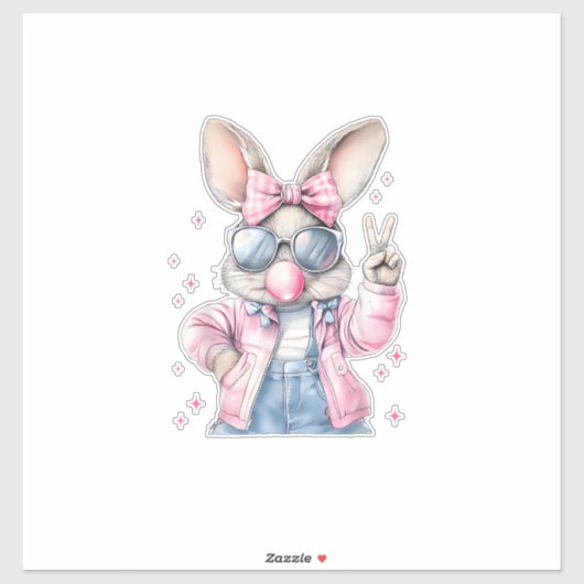 Cute Easter Day Bunny Blowing Bubble Rabbit Women  シール (シート)