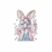 Cute Easter Day Bunny Blowing Bubble Rabbit Women  シール (正面)