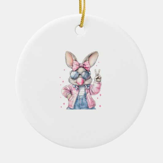 Cute Easter Day Bunny Blowing Bubble Rabbit Women セラミックオーナメント (正面)