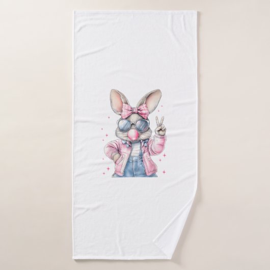 Cute Easter Day Bunny Blowing Bubble Rabbit Women  バスタオル (バスタオル)