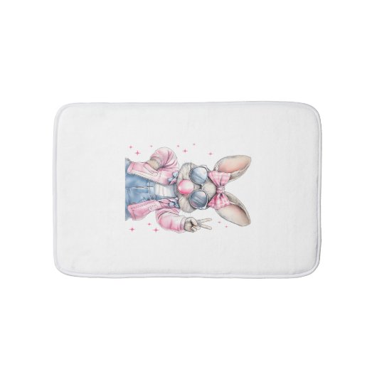 Cute Easter Day Bunny Blowing Bubble Rabbit Women  バスマット (正面)