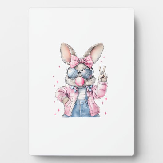 Cute Easter Day Bunny Blowing Bubble Rabbit Women  フォトプラーク (正面)