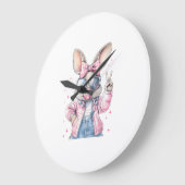 Cute Easter Day Bunny Blowing Bubble Rabbit Women  ラージ壁時計 (傾斜)