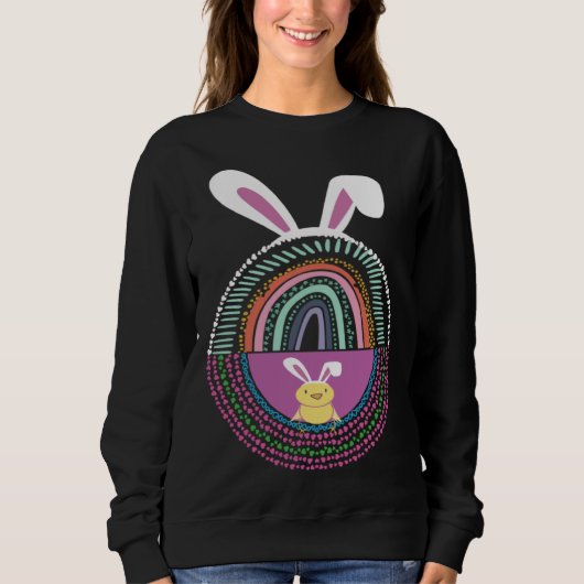 Cute Easter Egg Rainbow Rabbit Bunny Ears スウェットシャツ (正面)