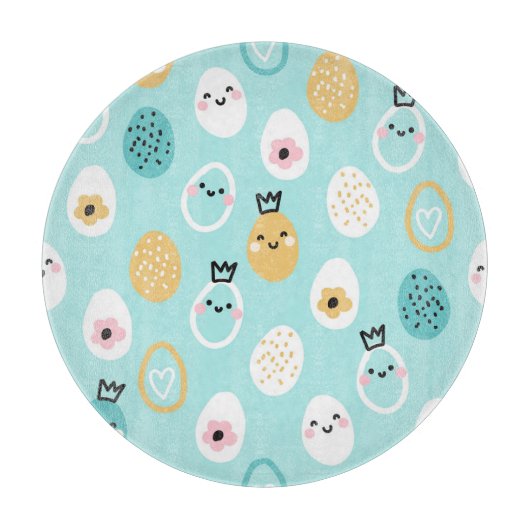 Cute Easter Eggs Pattern Kawaii Pastel Eggs  カッティングボード (正面)