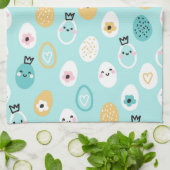 Cute Easter Eggs Pattern Kawaii Pastel Eggs  キッチンタオル (折り畳み)