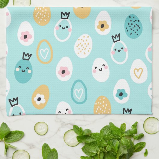 Cute Easter Eggs Pattern Kawaii Pastel Eggs  キッチンタオル (折り畳み)