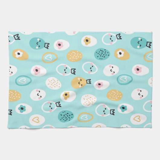 Cute Easter Eggs Pattern Kawaii Pastel Eggs  キッチンタオル (横)