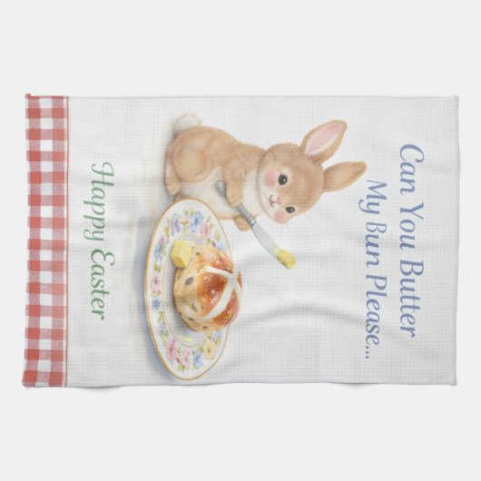 Cute Easter Gift Bunny Tea Towel | Hot Cross Bun キッチンタオル (横)