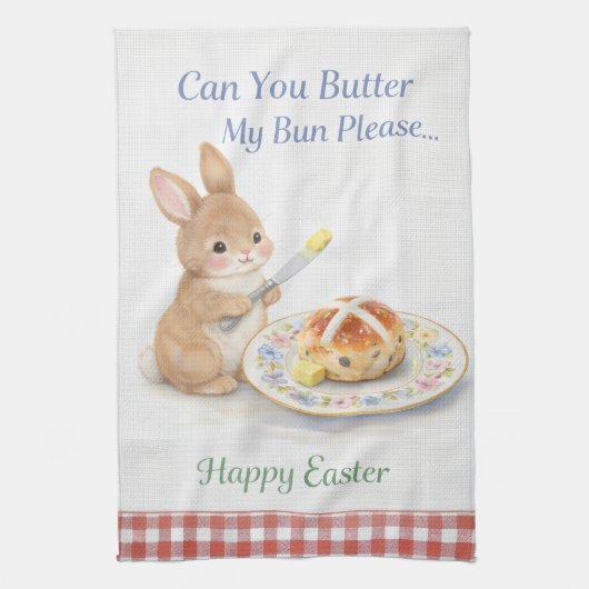 Cute Easter Gift Bunny Tea Towel | Hot Cross Bun キッチンタオル (縦)