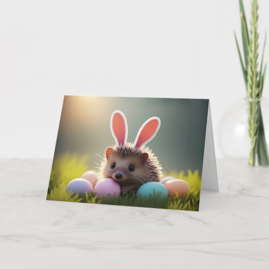 Cute Easter Hedgehog with Colored Eggs カード (正面)