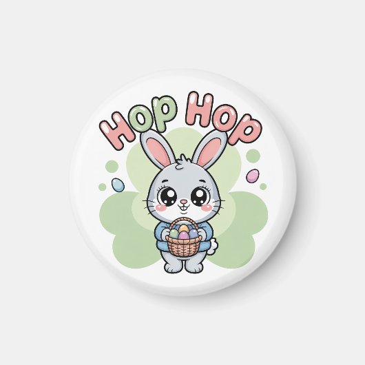 Cute Easter Hop Bunny Basket Artwork マグネット (正面)