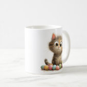 Cute Easter Kitten Mug with Pastel Eggs コーヒーマグカップ (正面右)