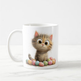 Cute Easter Kitten Mug with Pastel Eggs コーヒーマグカップ