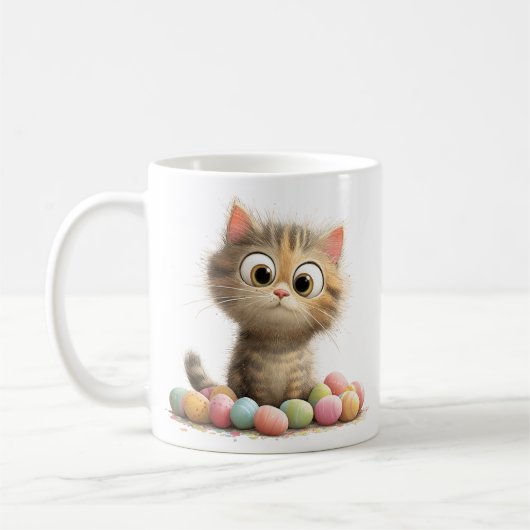 Cute Easter Kitten Mug with Pastel Eggs コーヒーマグカップ (左)