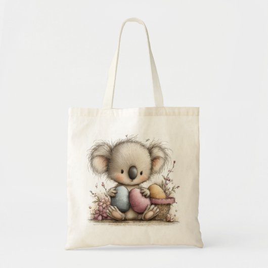 Cute Easter Koala Illustration with Pastel Eggs トートバッグ (正面)