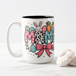 Cute Easter Mama Bunny and Colorful Eggs Graphic ツートーンマグカップ