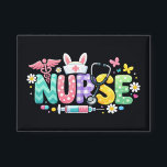 Cute Easter Nurse Medical Humor 缶バッジ<br><div class="desc">Colorful lettering with a nurse hat,  stethoscope,  flowers and playful medical symbols. A cheerful graphic celebrating caring nurses and healthcare professionals during the Easter season with a bright and friendly hospital atmosphere.</div>