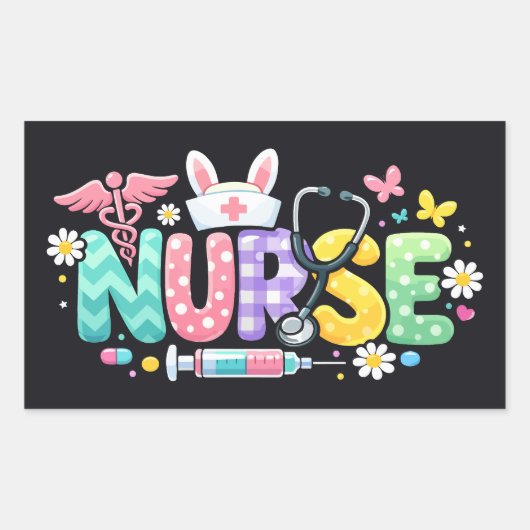 Cute Easter Nurse Medical Humor 長方形シール (正面)