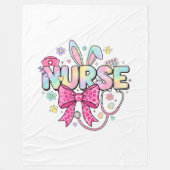 Cute Easter Nurse Pastel Bunny Ears Coquette Bow フリースブランケット (正面)