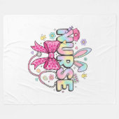 Cute Easter Nurse Pastel Bunny Ears Coquette Bow フリースブランケット (正面(横))