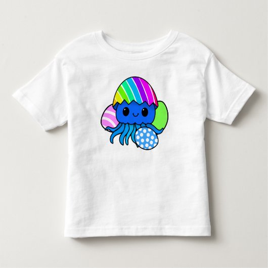 Cute Easter Octopus Kids Shirt with Colorful Eggs トドラーTシャツ (正面)