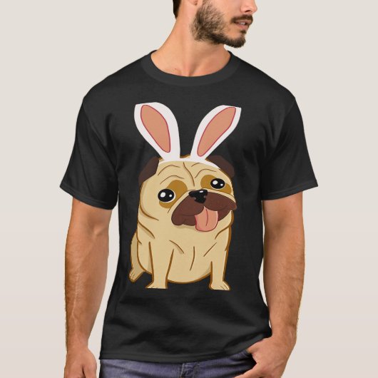 Cute Easter Pug Dog With Bunny Ears Tシャツ (正面)
