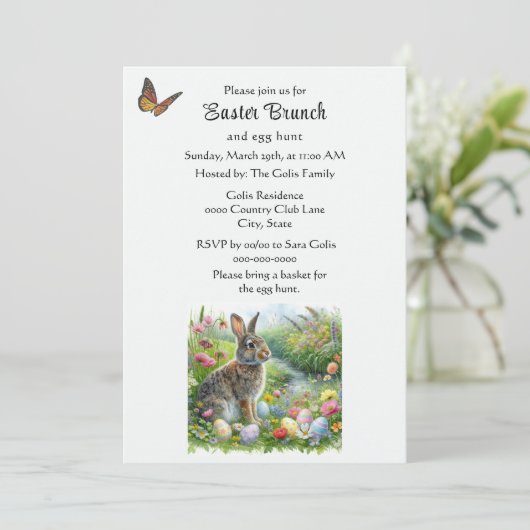 Cute Easter Rabbit and Egg Hunt Holiday  招待状 (スタンド正面)