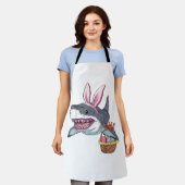 Cute Easter Shark Bunny Ears Basket Eggs Happy Eas エプロン (着用した状態)