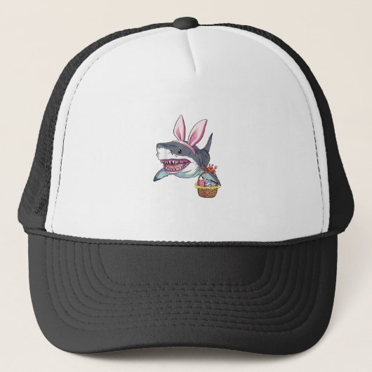 Cute Easter Shark Bunny Ears Basket Eggs Happy Eas キャップ (正面)