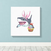 Cute Easter Shark Bunny Ears Basket Eggs Happy Eas キャンバスプリント (インサイチュ (ウッドフロア))