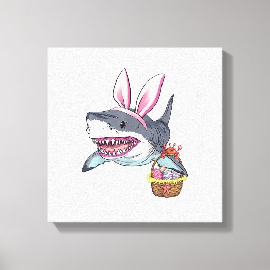 Cute Easter Shark Bunny Ears Basket Eggs Happy Eas キャンバスプリント (正面)