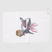 Cute Easter Shark Bunny Ears Basket Eggs Happy Eas ゴルフタオル (横)