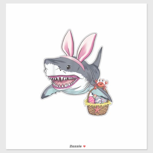Cute Easter Shark Bunny Ears Basket Eggs Happy Eas シール (シート)