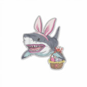 Cute Easter Shark Bunny Ears Basket Eggs Happy Eas シール (正面)