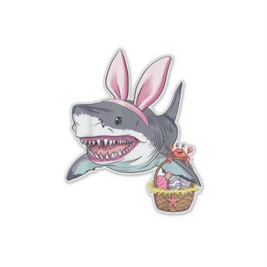 Cute Easter Shark Bunny Ears Basket Eggs Happy Eas シール (正面)