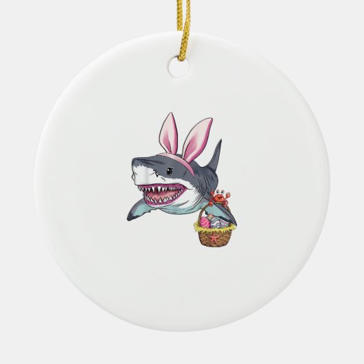 Cute Easter Shark Bunny Ears Basket Eggs Happy Eas セラミックオーナメント (正面)