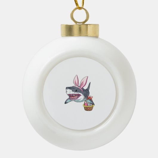 Cute Easter Shark Bunny Ears Basket Eggs Happy Eas セラミックボールオーナメント (正面)