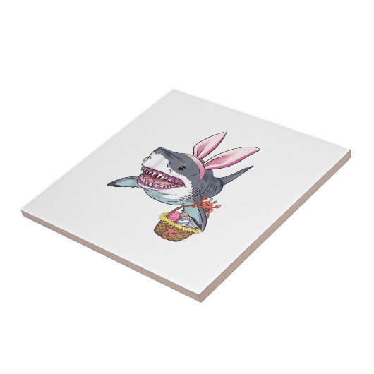 Cute Easter Shark Bunny Ears Basket Eggs Happy Eas タイル (側面)