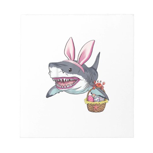 Cute Easter Shark Bunny Ears Basket Eggs Happy Eas ノートパッド (正面)