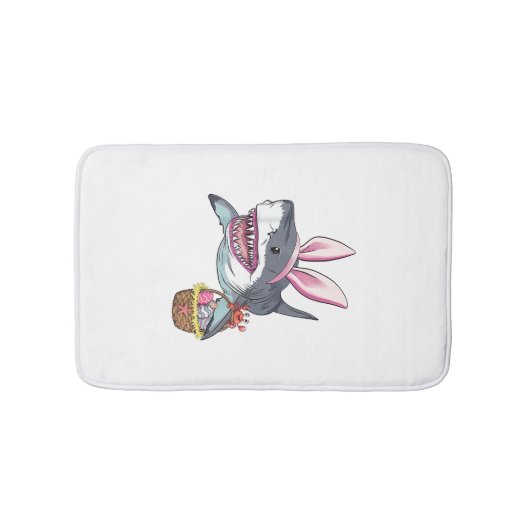 Cute Easter Shark Bunny Ears Basket Eggs Happy Eas バスマット (正面)