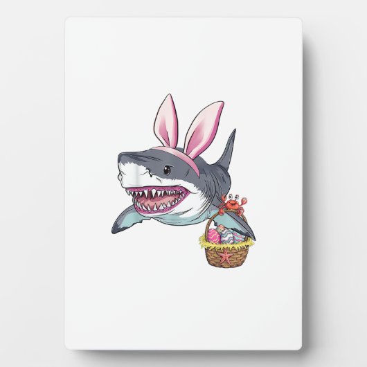Cute Easter Shark Bunny Ears Basket Eggs Happy Eas フォトプラーク (正面)