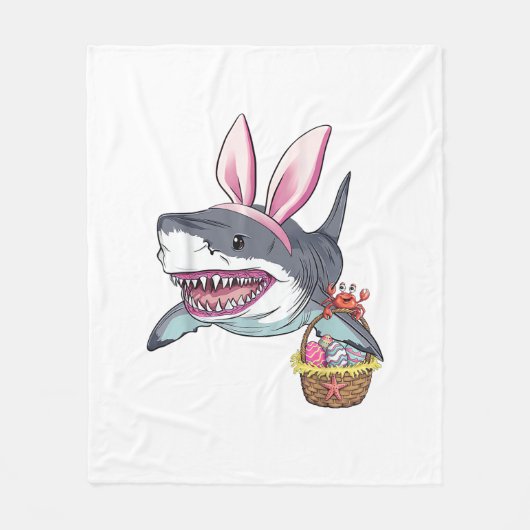 Cute Easter Shark Bunny Ears Basket Eggs Happy Eas フリースブランケット (正面)