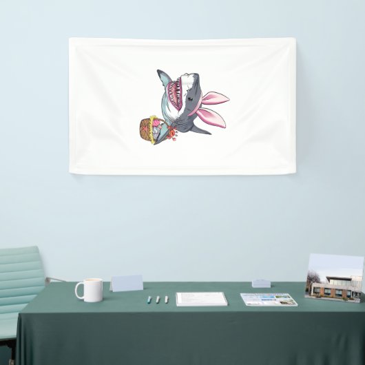 Cute Easter Shark Bunny Ears Basket Eggs Happy Eas 横断幕 (トレードショー)