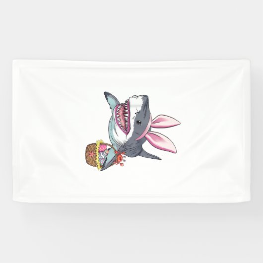 Cute Easter Shark Bunny Ears Basket Eggs Happy Eas 横断幕 (横)